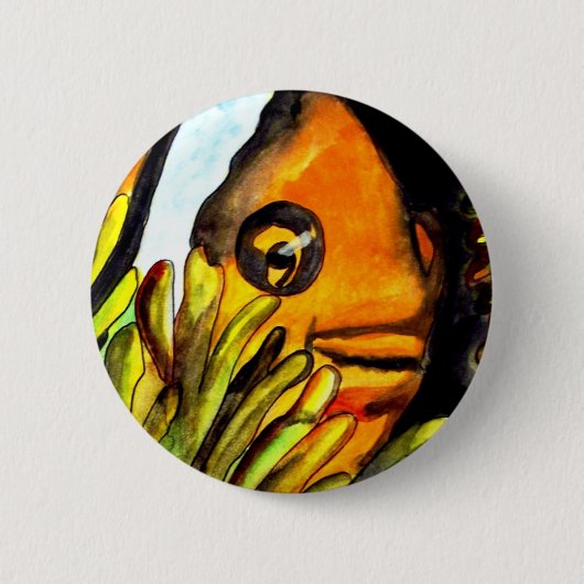 オレンジピエロ魚水彩オリジナルアート絵画ズ 缶バッジ (正面)