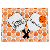 オレンジピックボールとパドルパーソナライズされたパーティー ラージペーパーバッグ (正面)