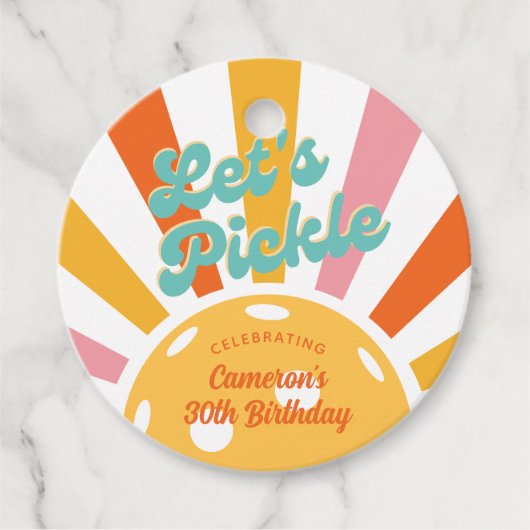 オレンジピックボールレッツピックルパーソナライズされた文字 フェイバータグ (正面)