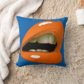 オレンジピローの女性の唇 クッション (ブランケット)