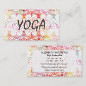 オレンジピンクのパステル調の水彩画の花の曼荼羅のヨガ 名刺 (正面/裏面)