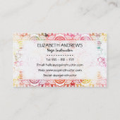 オレンジピンクのパステル調の水彩画の花の曼荼羅のヨガ 名刺 (裏面)