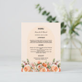 オレンジピンクの桃花模様結婚アーチのメニューカード (スタンド正面)