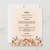 オレンジピンクの桃花模様結婚アーチのメニューカード (正面)