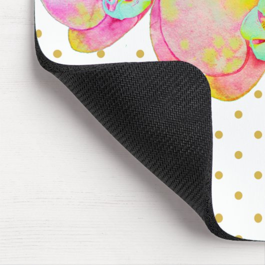 オレンジピンクの水の色の蘭の水玉模様 マウスパッド (コーナー)