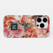 オレンジピンクの花柄モノグラム iPhoneケース (裏面横)