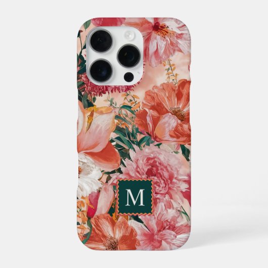 オレンジピンクの花柄モノグラム iPhoneケース (裏面)