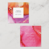 オレンジピンクの金ゴールド水彩インク名刺 スクエア名刺 (正面/裏面)