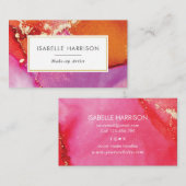 オレンジピンクの金ゴールド水彩インク名刺 名刺 (正面/裏面)