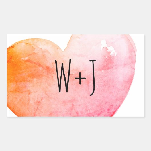 オレンジピンクウォーターカラーハートモノグラム ラウンドシール (正面)