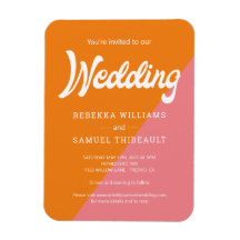 オレンジピンクカラーブロックレトロ結婚式招待状