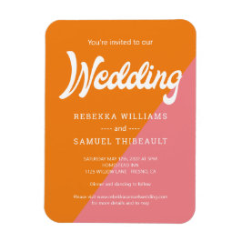 オレンジピンクカラーブロックレトロ結婚式招待状 マグネット