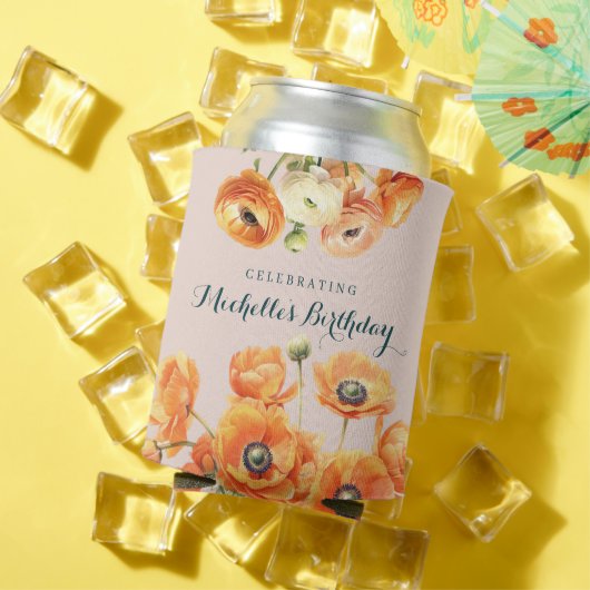 オレンジピンクガーデンフローラクール誕生日 缶クーラー (インサイチュ 夏)