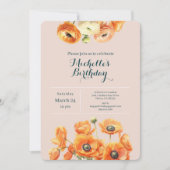 オレンジピンクガーデンフローラ任意の年齢の誕生日パーティー 招待状 (正面)