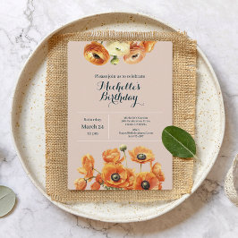 オレンジピンクガーデンフローラ任意の年齢の誕生日パーティー 招待状