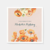 オレンジピンクガーデンフローラ誕生日パーティー スタンダードカクテルナプキン (正面)
