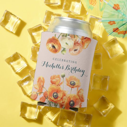 オレンジピンクガーデンフローラ誕生日パーティー 缶クーラー (インサイチュ 夏)