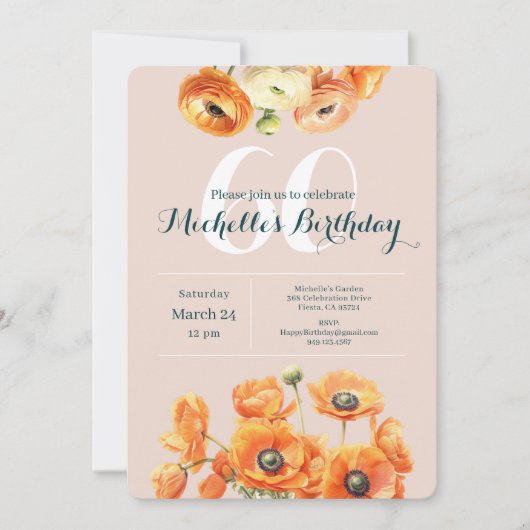 オレンジピンクガーデンフローラ60thバースデーパーティー 招待状 (正面)