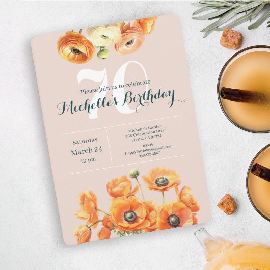 オレンジピンクガーデンフローラ70thバースデーパーティー 招待状