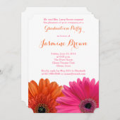 オレンジピンクガーベラデイジー卒業パーティー 招待状 (正面/裏面)
