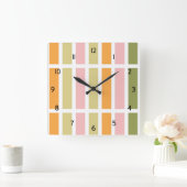 オレンジピンクグリーンタンフー スクエア壁時計 (ホーム)