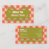 オレンジピンクグリーンレトロチェッカーボードボホ 名刺 (正面/裏面)