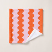 オレンジピンクグルービーストライプ春ミニマル夏 バスタオルセット (ウォッシュタオル)