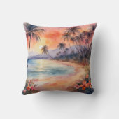 オレンジピンクサンセットトロピカルビーチパームツリーズ クッション (裏面)