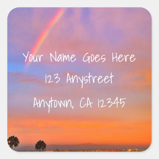 オレンジピンクサンセットレインボーフォト差出人住所 スクエアシール (正面)