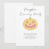 オレンジピンクジャックオランタンパンプキンカービングパーティー 招待状 (正面/裏面)