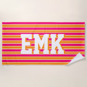 オレンジピンクストライプ色名門私立校風のビーチタオル ビーチタオル (正面)