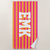 オレンジピンクストライプ色名門私立校風のビーチタオル ビーチタオル (正面)