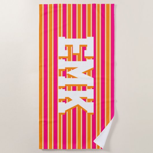 オレンジピンクストライプ色名門私立校風のビーチタオル ビーチタオル (正面)
