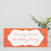 オレンジピンクダマスク21歳誕生日パーティの招待状 招待状 (スタンド正面)