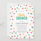 オレンジピンクティール(緑がかった色)紙吹雪ベビーシャワー 招待状 (正面)
