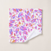 オレンジピンクネオンパープルトレンディーフローラプリント バスタオルセット (ウォッシュタオル)