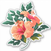 オレンジピンクハイビスカスフラワートロピカルヴィンテージ シール (正面)