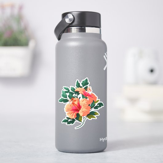 オレンジピンクハイビスカスフラワートロピカルヴィンテージ シール (HydroFlask)