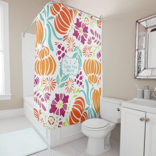 オレンジピンクパープルアクアブルーフローラルパターン シャワーカーテン (インサイチュ)