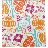 オレンジピンクパープルアクアブルーフローラルパターン シャワーカーテン (正面)