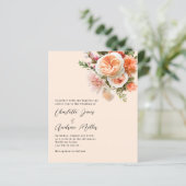 オレンジピンクピーチ花模様結婚式招待状 (スタンド正面)