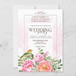 オレンジピンクフローラとバードウォーター結婚色 招待状