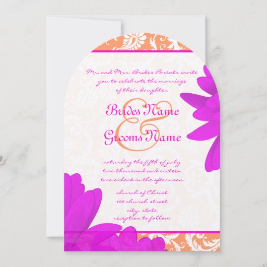 オレンジピンクフローラガーベラデイジー結婚式招待状 招待状 (正面)