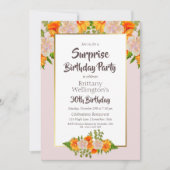 オレンジピンクフローラサプライズ30th誕生日パーティー 招待状 (正面)