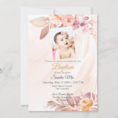 オレンジピンクフローラバプテスマ招待状 招待状 (正面)