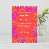 オレンジピンクフローラバラパターンQRコード結婚s 招待状 (スタンド正面)