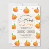オレンジピンクフローラ私たちの甘い桃1st誕生日 招待状 (正面)