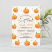 オレンジピンクフローラ私たちの甘い桃1st誕生日 招待状 (スタンド正面)