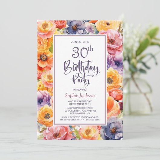 オレンジピンクフローラ30歳の誕生日パーティー 招待状 (スタンド正面)