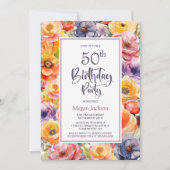オレンジピンクフローラ50th誕生日パーティー 招待状 (正面)
